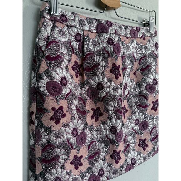 J CREW COLLECTION wool silk pink silver purple floral brocade mini pencil skirt - Picture 8 of 8